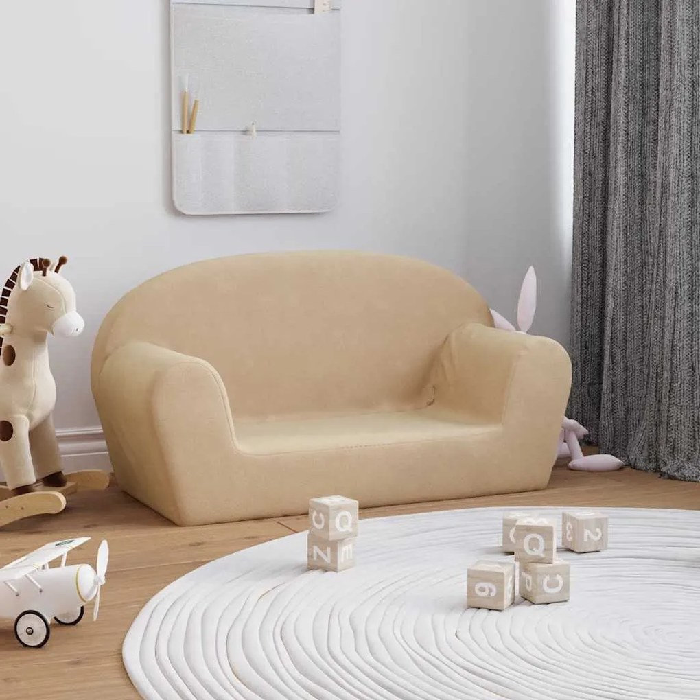 Divano Per Bambini A 2 Posti Crema İn Morbido Peluche /