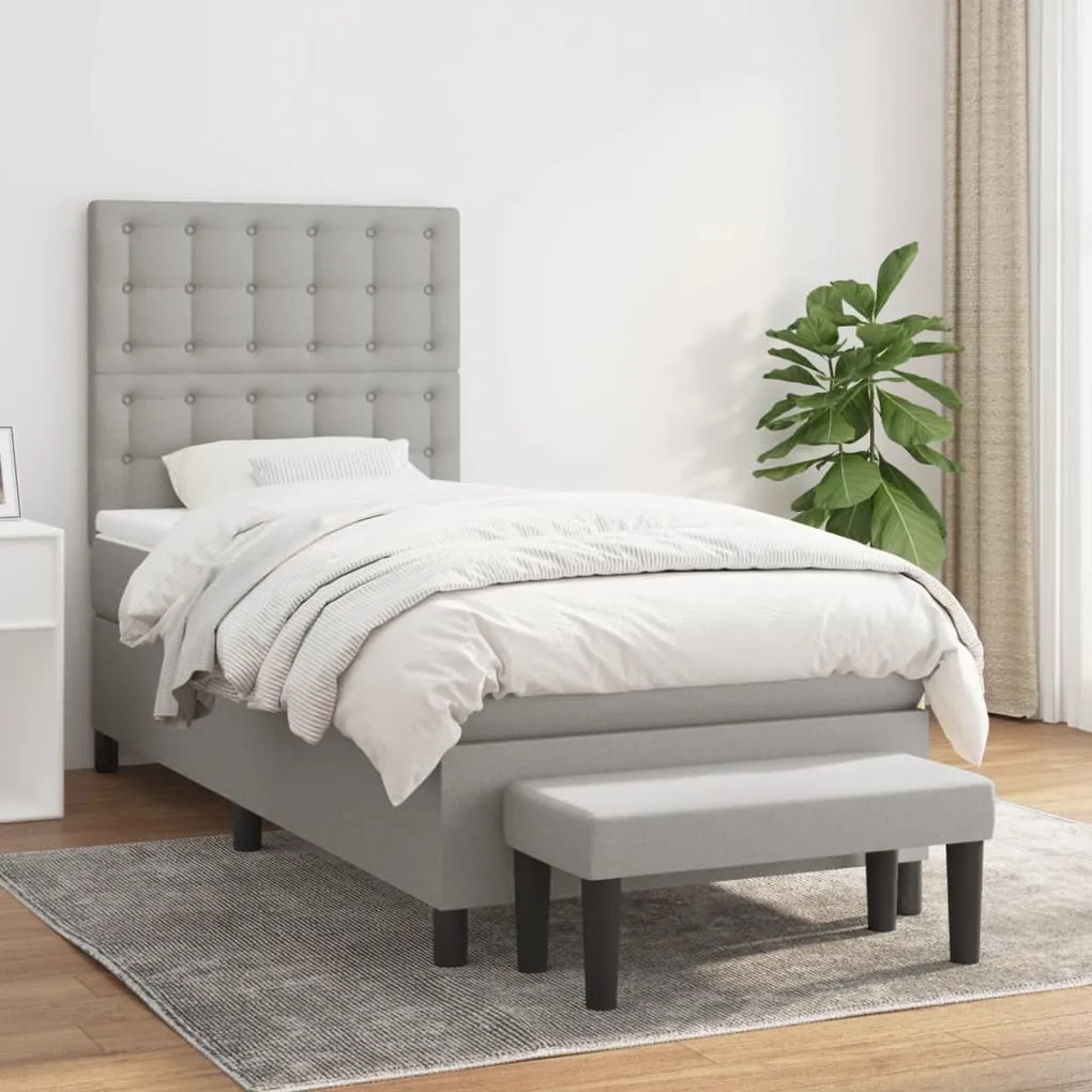 Giroletto A Molle Con Materasso Grigio Chiaro 80x200 Cm Tessuto /