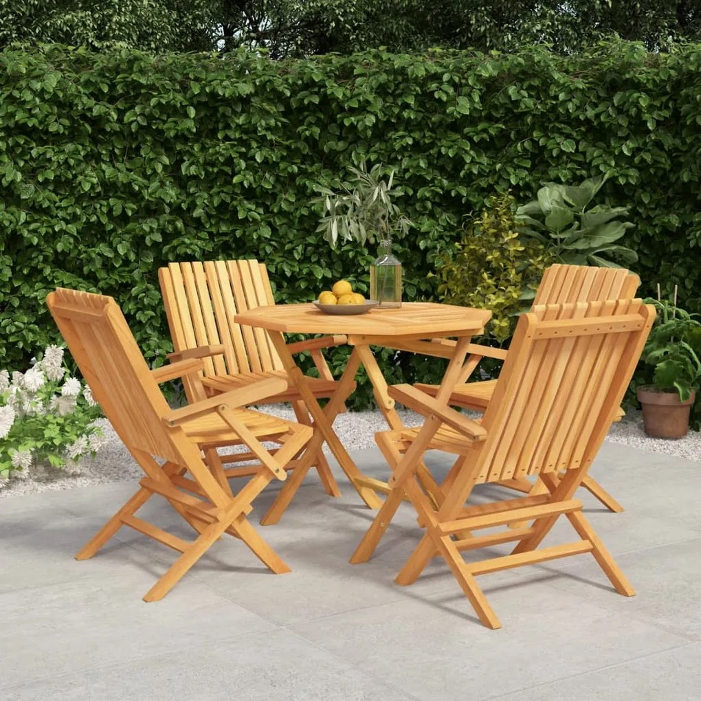 Set Da Pranzo Per Giardino 5 Pz İn Legno Massello Di Teak /
