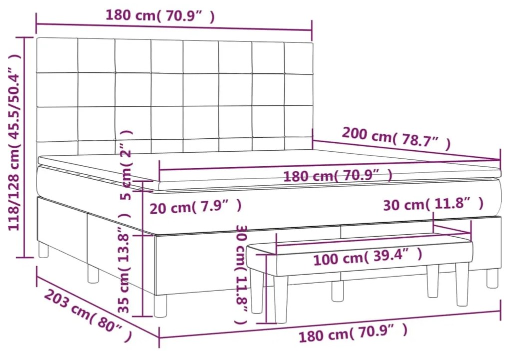 Giroletto a Molle con Materasso Grigio Scuro 180x200 cm Velluto