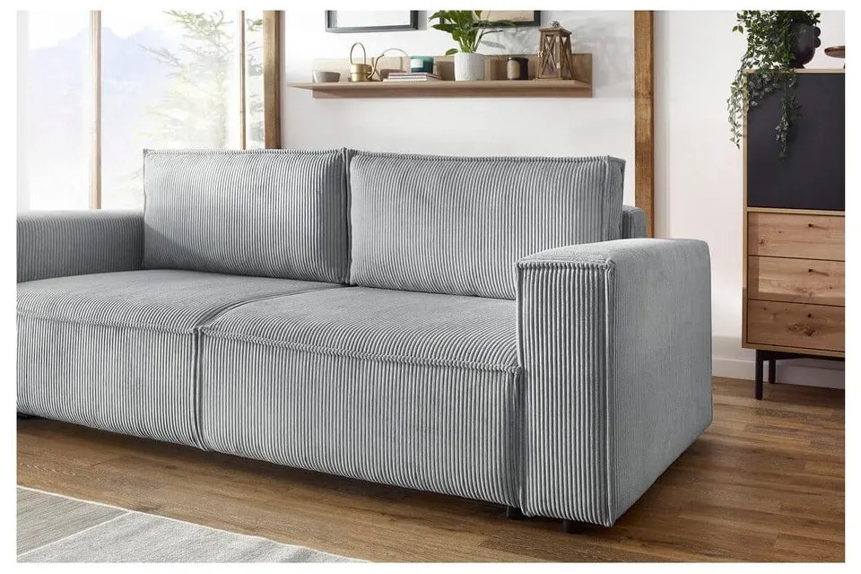 Divano letto in velluto a coste grigio chiaro 245 cm Nihad - Bobochic Paris