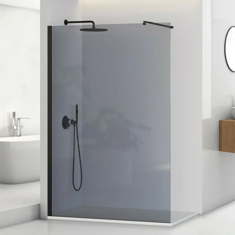 Doccia Walk-In 140 cm nero opaco con vetro fumè H 200 cm Tay