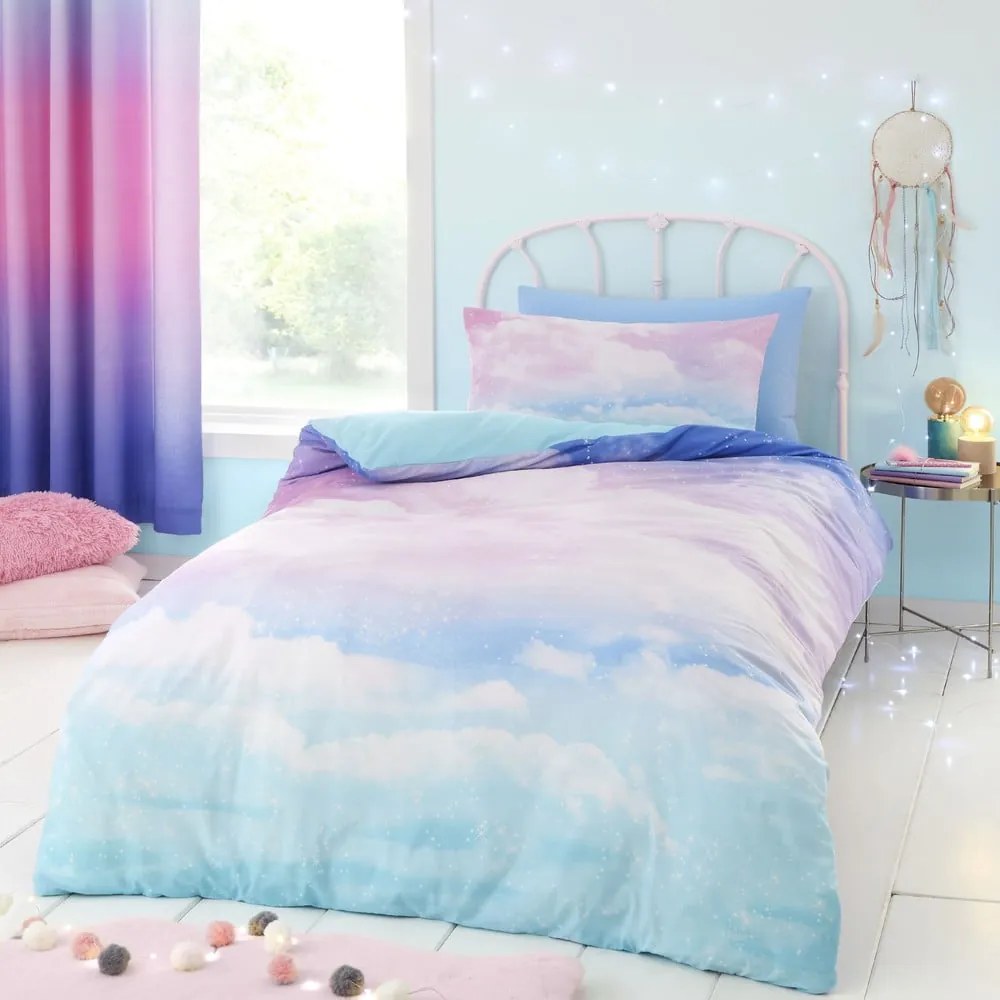 Set copripiumino e federa da bambini blu e rosa per letto matrimoniale 200x200 cm Ombre Rainbow Clouds – Catherine Lansfield