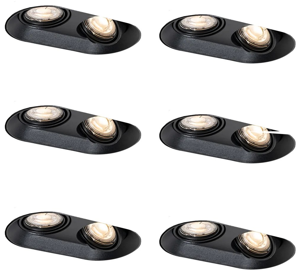 Set di 6 faretti da incasso arrotondati neri GU10 50mm 2-luci - Hubs
