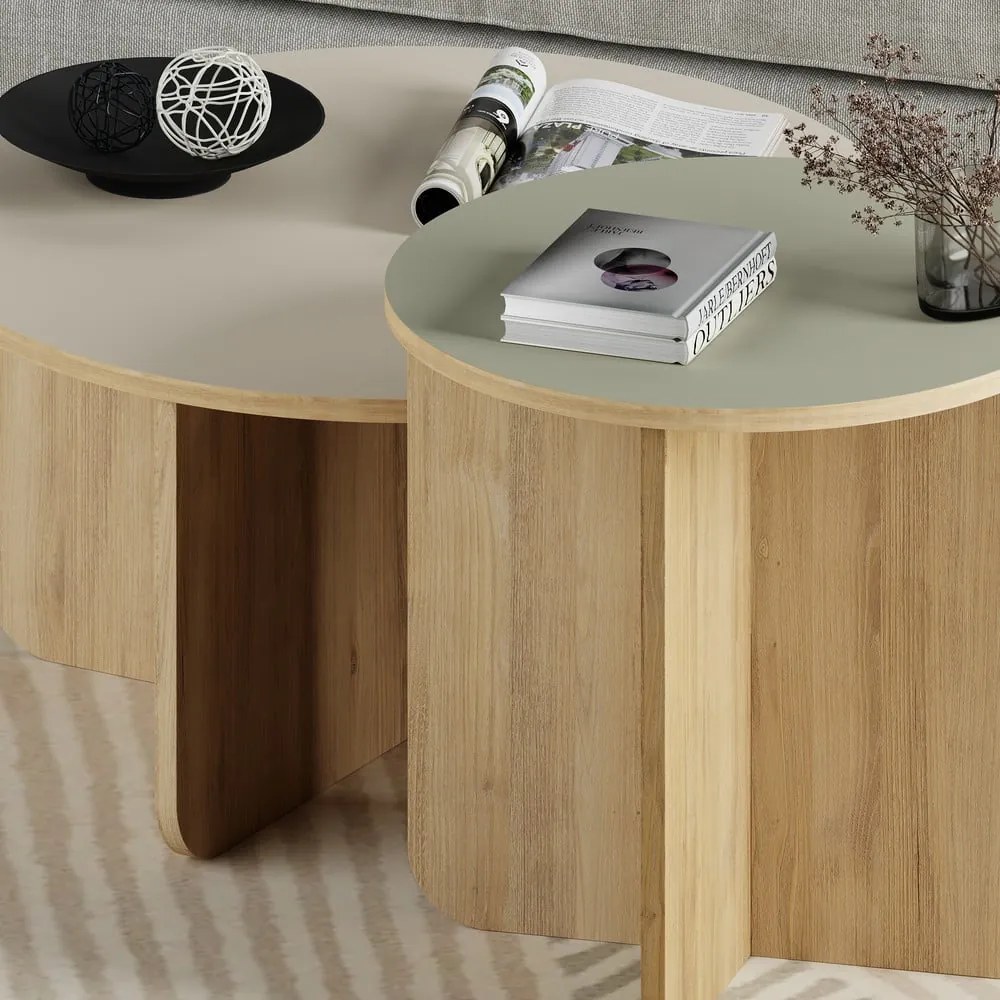 Set di tavolini da salotto rotondi crema/di colore naturale con effetto rovere 2 pz ø 70 cm Hillary – Marckeric