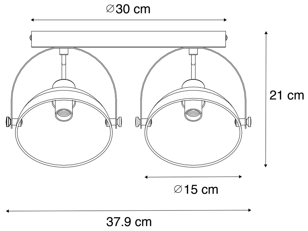 Plafoniera industriale nera con oro a 2 luci orientabili - Magnax