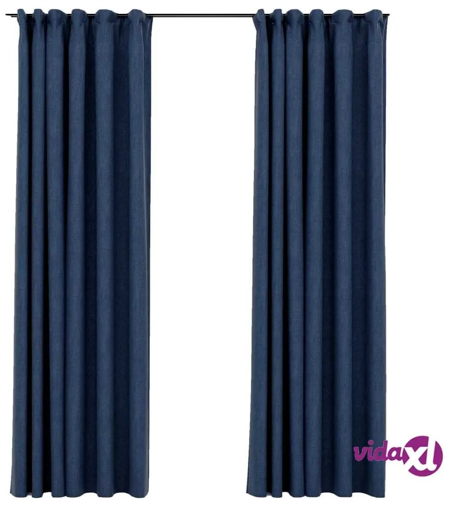 vidaXL Tende Oscuranti con Ganci Effetto Lino 2 pz Blu 140x225 cm