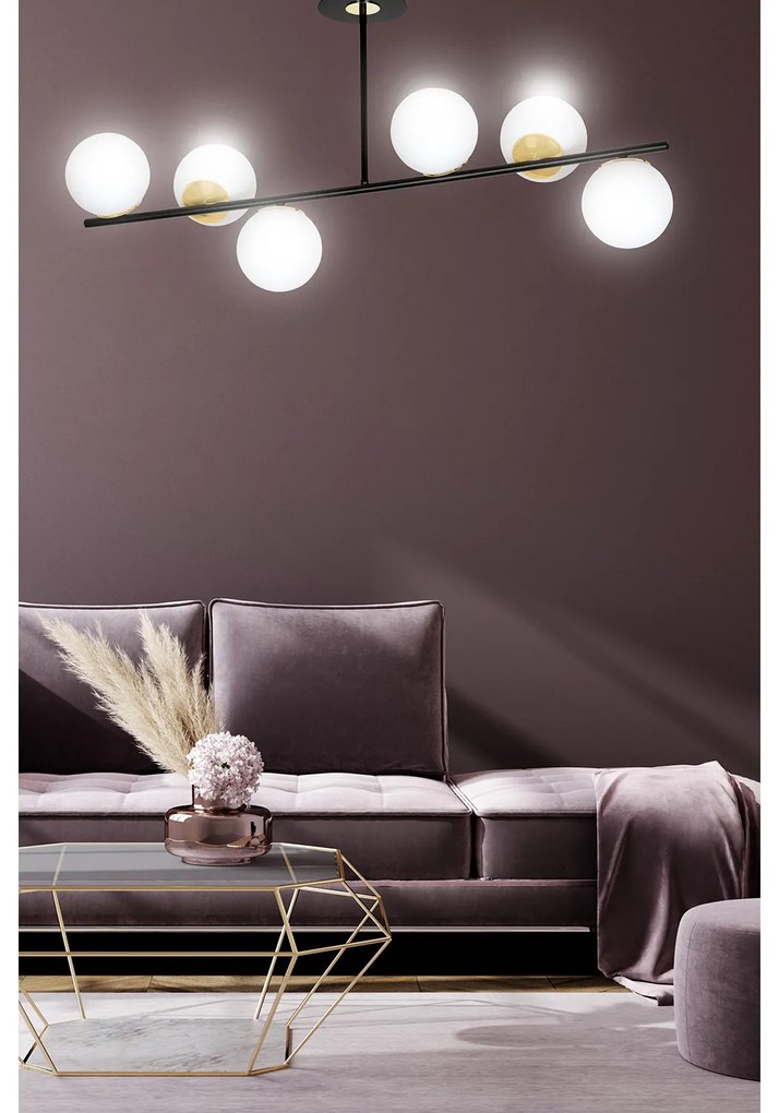 Plafoniera Contemporaneo Vishnu Acciaio Nero Oro 6 Luci E14 Ip20