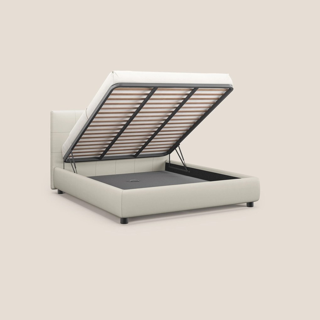 Minato letto imbottito contenitore con testata trapuntata in ecopelle impermeabile T04 bianco