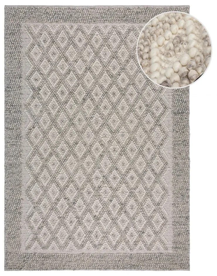 Tappeto grigio tessuto a mano in misto lana 80x150 cm Minerals Diamond - Flair Rugs