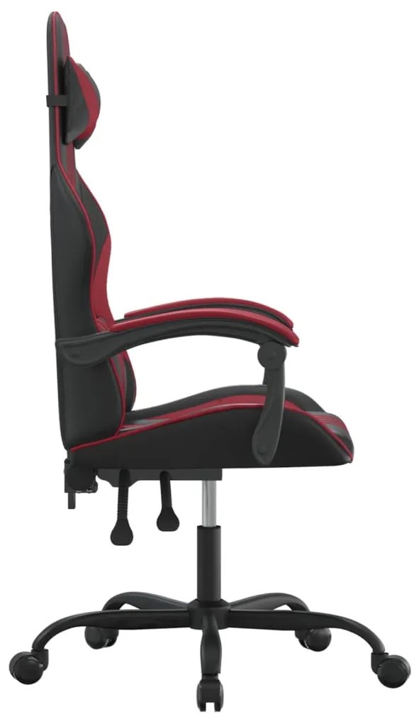 Sedia da gaming girevole nero e rosso vino in similpelle