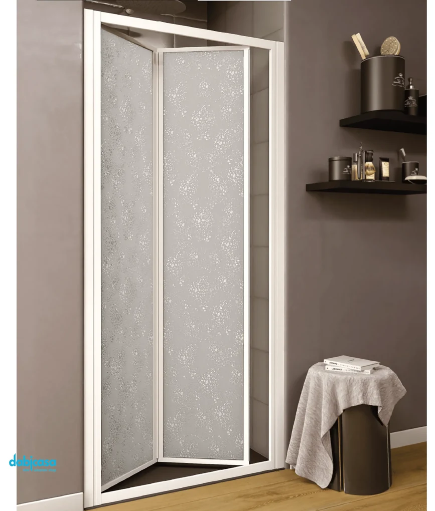 Giava Porta a Due Ante a Soffietto "Smeralda" Da 83/88 Cm Cristallo Temperato Acrilico Bollicine Da 3 mm Profili Bianchi