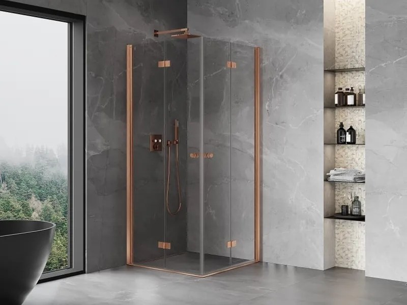 Mexen Mist-F Duo cabina doccia pieghevole 80 x 80 cm, trasparente, rame spazzolato - 8A6-080L-080P-65-00