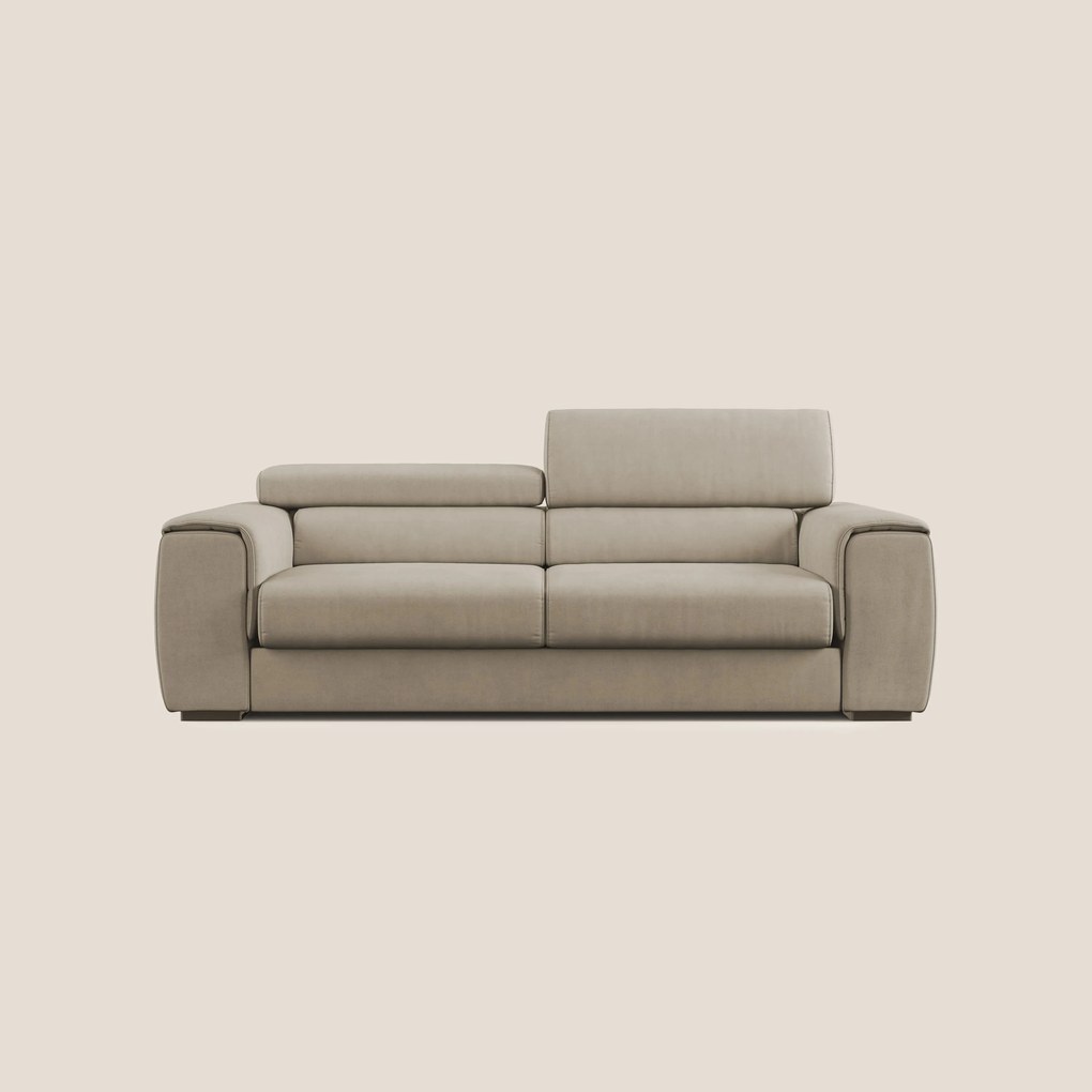 Zeno Divano con pouf estraibile poggiapiedi in tessuto morbido impermeabile T02 beige