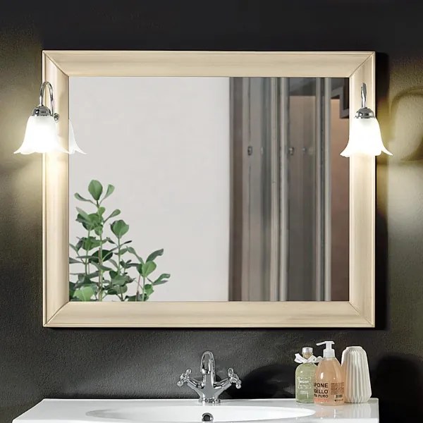 Specchio da bagno con cornice e due applique in stile classico MARTINA avorio