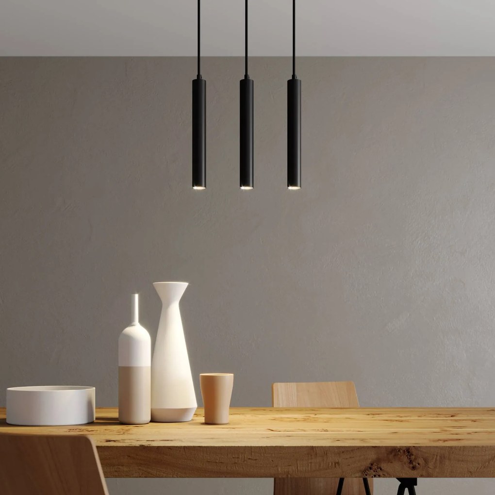 Lampada LED a sospensione Franka, 3 luci, lunga, nera, alluminio Franka Arcchio, Nero, Soggiorno / Sala da pranzo, Alluminio, Moderno