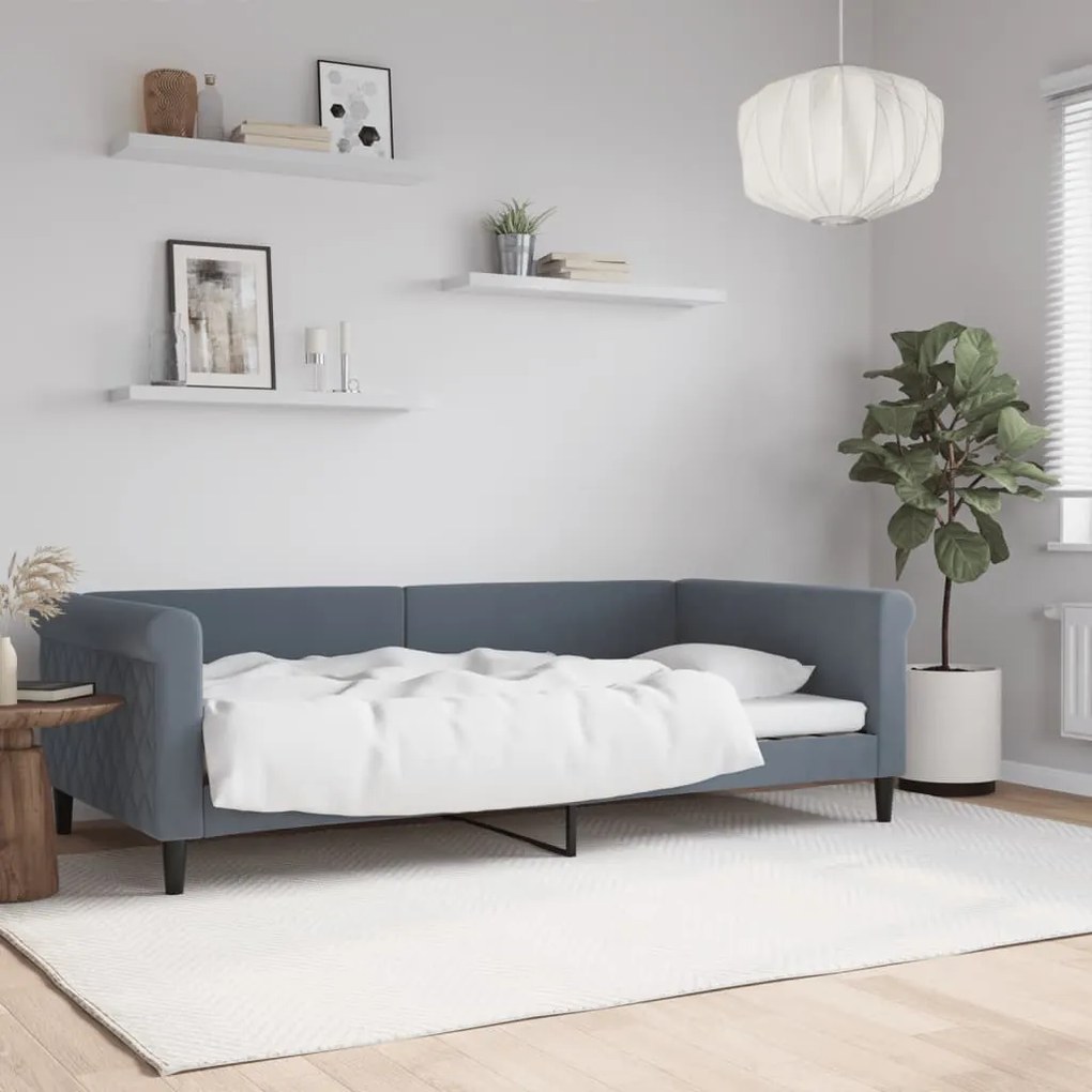 Letto Da Giorno Grigio Scuro 100x200 Cm İn Velluto /