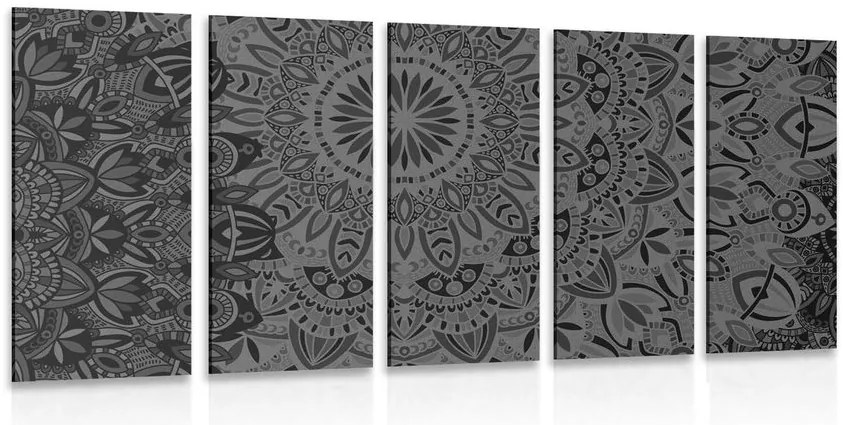 Quadri 5 pezzi – Mandala elegante in bianco e nero