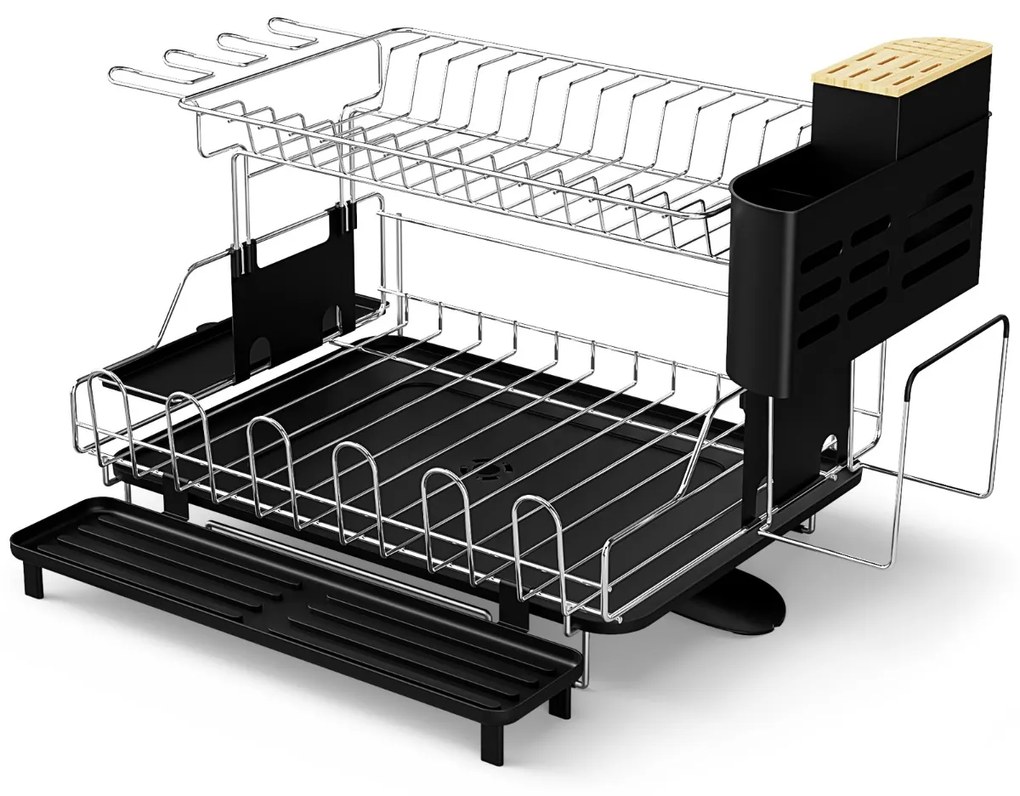 Costway Rack scolapiatti rimovibile con supporto per posate e tagliere a 2 livelli, Scolapiatti per bancone di cucina 58x42x37cm