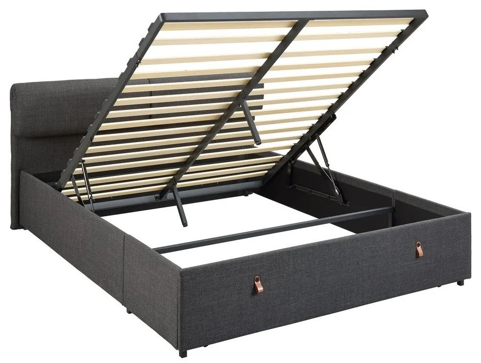 Letto matrimoniale imbottito grigio scuro con contenitore con rete inclusa 160x200 cm Calvi – Actona