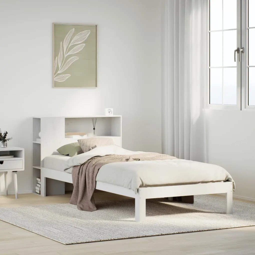 Letto libreria senza materasso bianco 90x190 cm massello pino