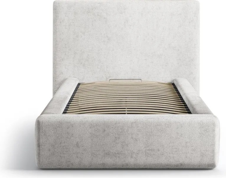 Letto singolo imbottito grigio chiaro con contenitore con rete inclusa 90x200 cm Amy – Micadoni