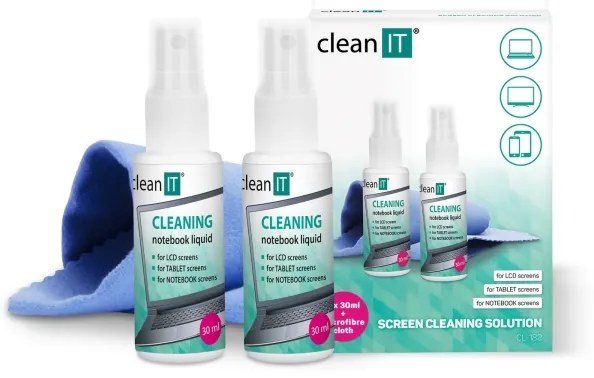 CLEAN IT CL-182 - Soluzione per la pulizia dello schermo con panno 2x 30 mm