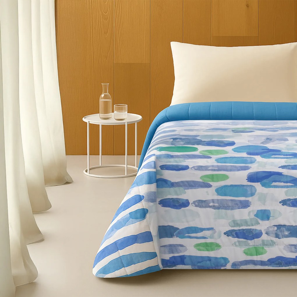 Trapuntino singolo 160x250 cm pennellate azzurre