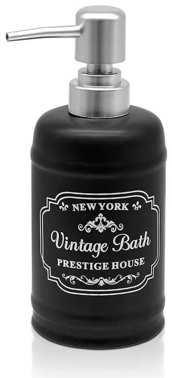 Dispenser sapone in ceramica nera con stampe a contrasto bianche stile vintage