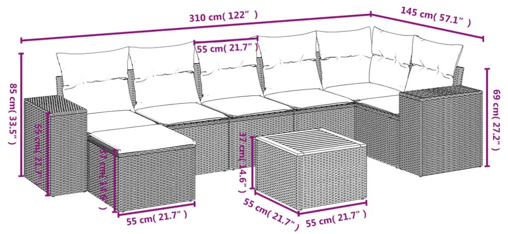 Set Divani da Giardino con Cuscini 8 pz Nero in Polyrattan