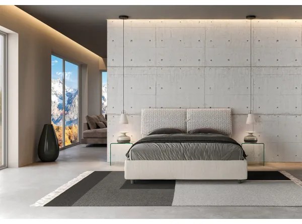 Letto matrimoniale contenitore imbottito 160x190 tessuto Aragona 1 bianco Mados
