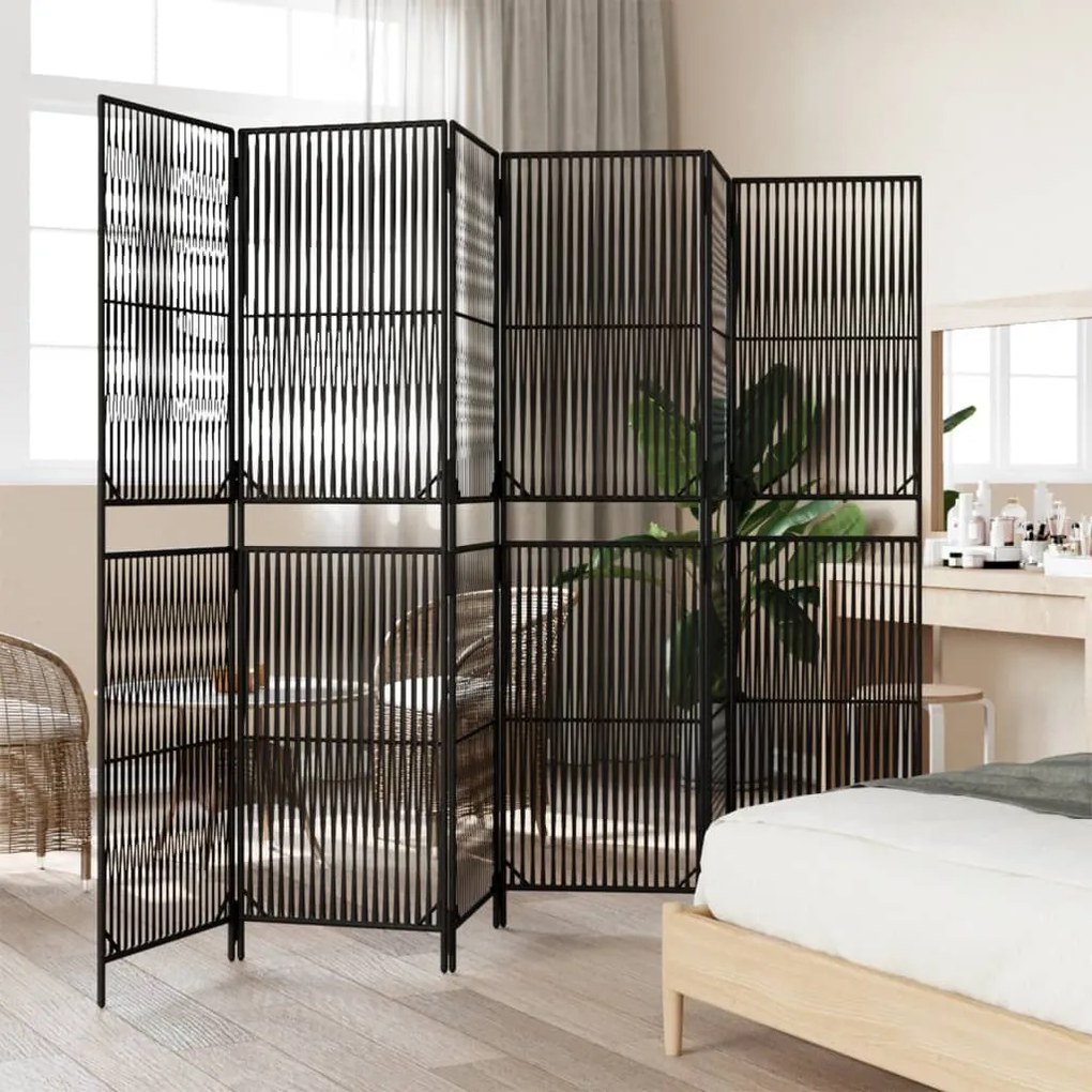 Divisorio per ambienti a 6 pannelli nero in polyrattan