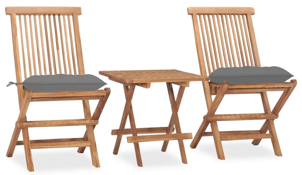 Set Da Pranzo Giardino Pieghevole 3 Pz Cuscino Massello Di Teak /