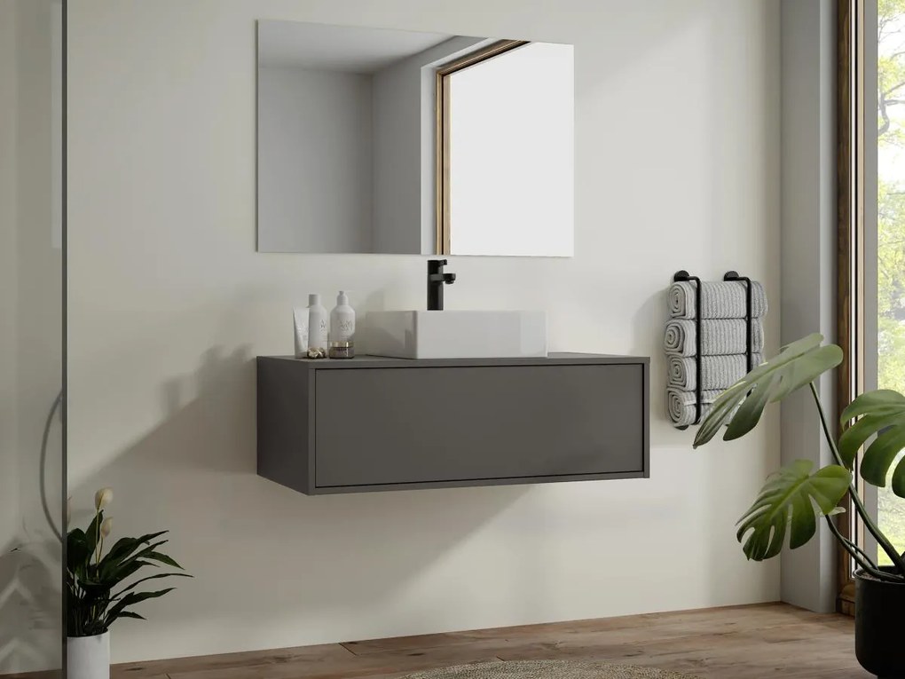 Mobile per bagno sospeso con lavabo singolo 94 cm Antracite - TEANA II