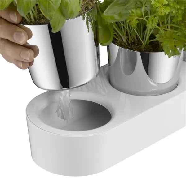 WMF - Vaso per erbe aromatiche autoinnaffiante 3pz GOURMET bianco/acciaio inossidabile