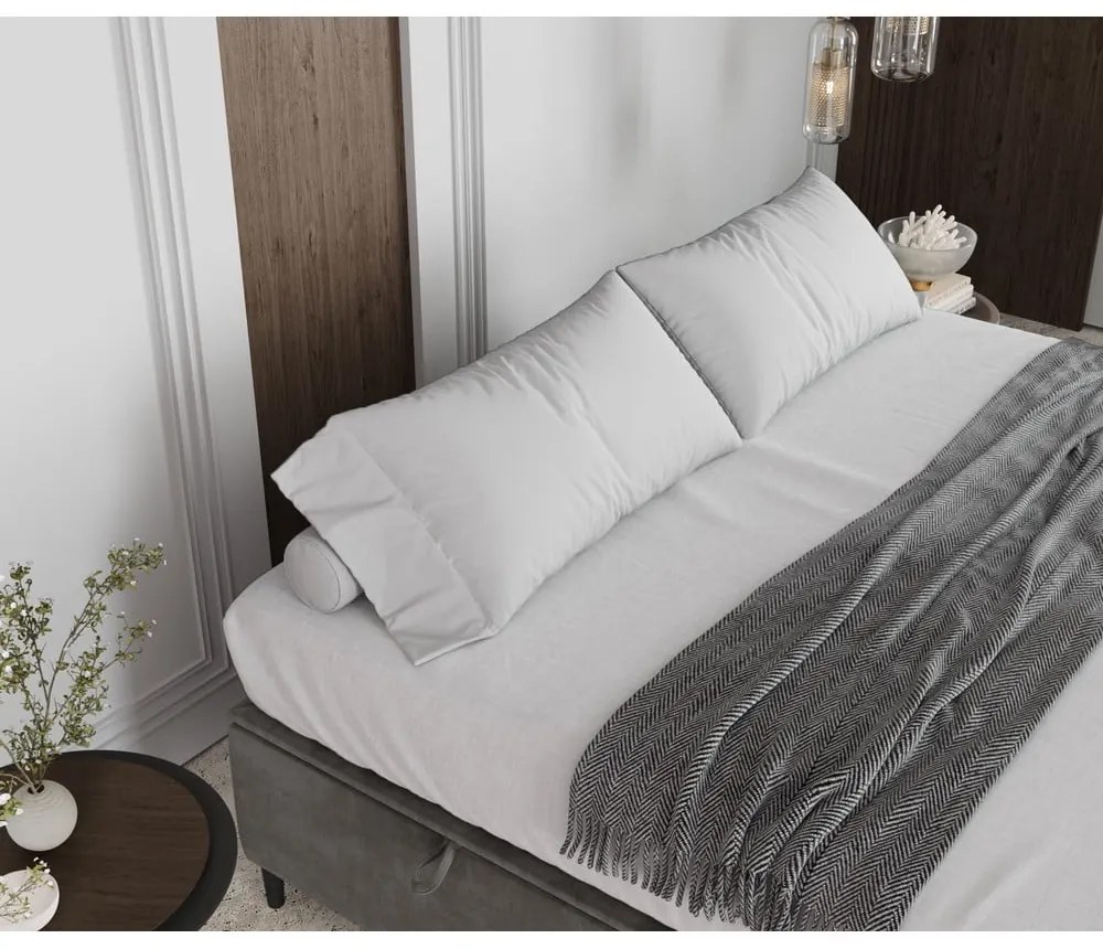 Letto matrimoniale imbottito grigio chiaro con contenitore 140x200 cm Tate - Maison de Rêve