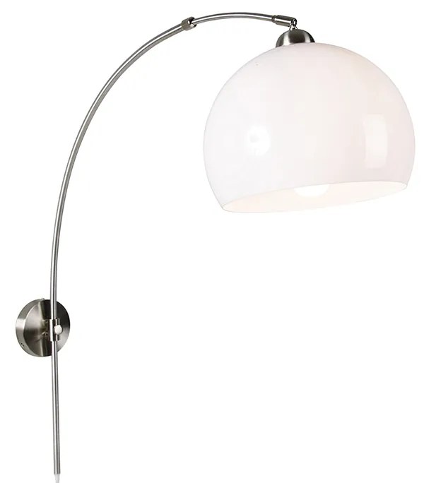 Lampada da parete ad arco intelligente in acciaio con paralume bianco incl. Wifi A60 - Bow