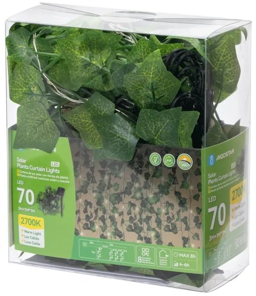 Aigostar - Catena LED solare 70xLED/4x1m IP65 bianco caldo ivy