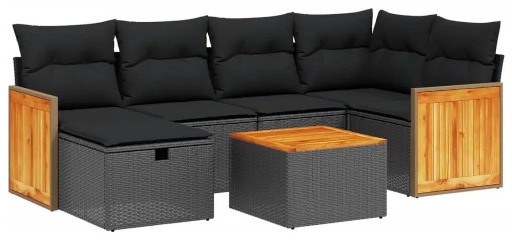 Set divani da giardino con cuscini 7pz nero polyrattan