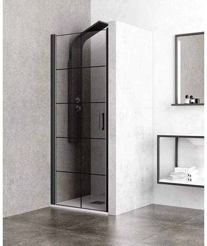 Kamalu - porta doccia 70 cm battente con profili neri e serigrafia nera nico-b3000