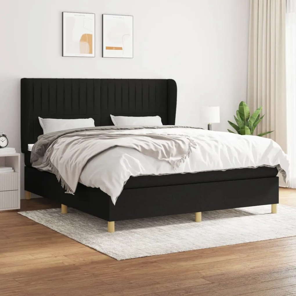 Giroletto A Molle Con Materasso Nero 160x200 Cm İn Tessuto /