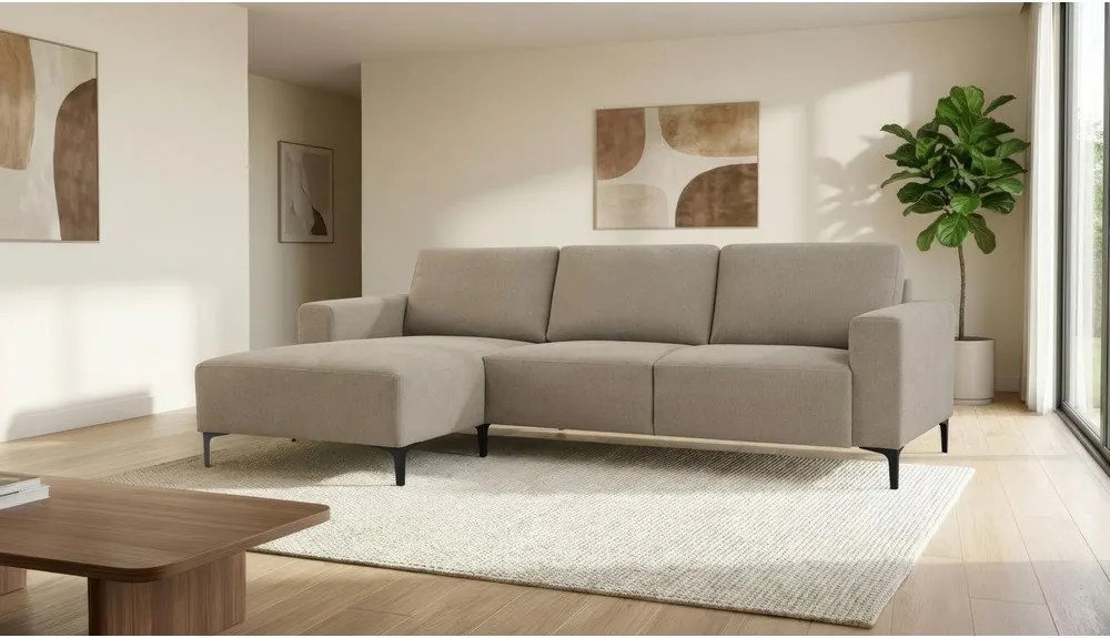 Divano angolare marrone chiaro (con penisola a sinistra/con chaise lounge) con rivestimento in ciniglia Fabian – Scandic