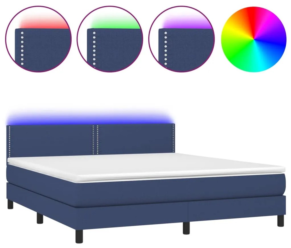 Letto a molle con materasso e led blu 160x200 cm in tessuto