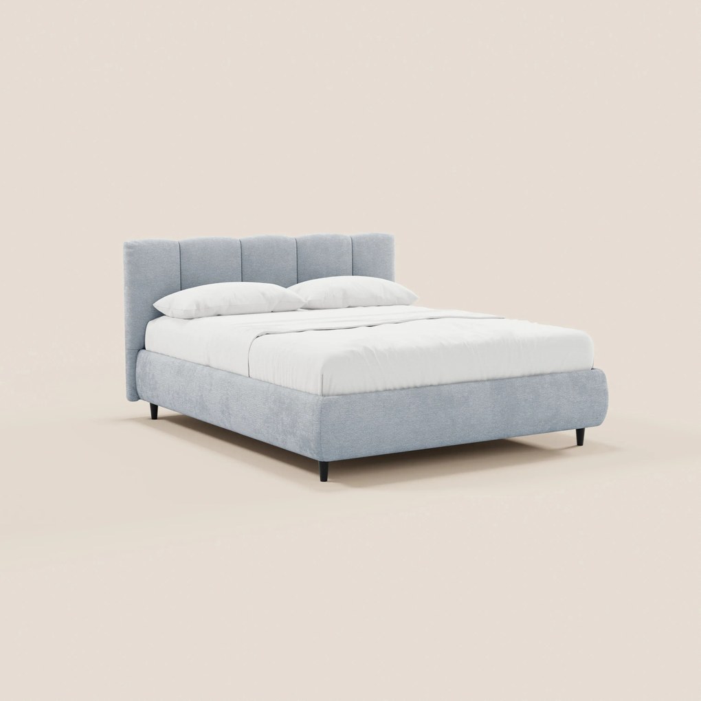 ARKAM letto imbottito con vano contenitore e testiera a lavorazione verticale - design shabby chic in tessuto certificato Oeko-Tex®