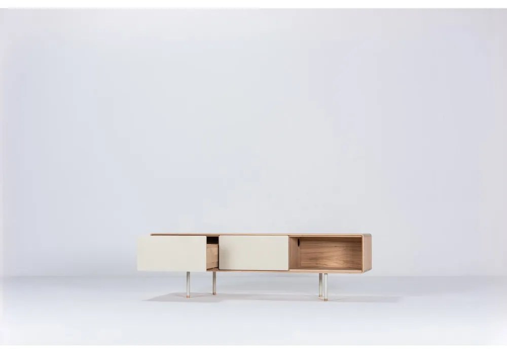 Mobile TV bianco-color legno naturale in legno di quercia 160x48 cm Fina - Gazzda