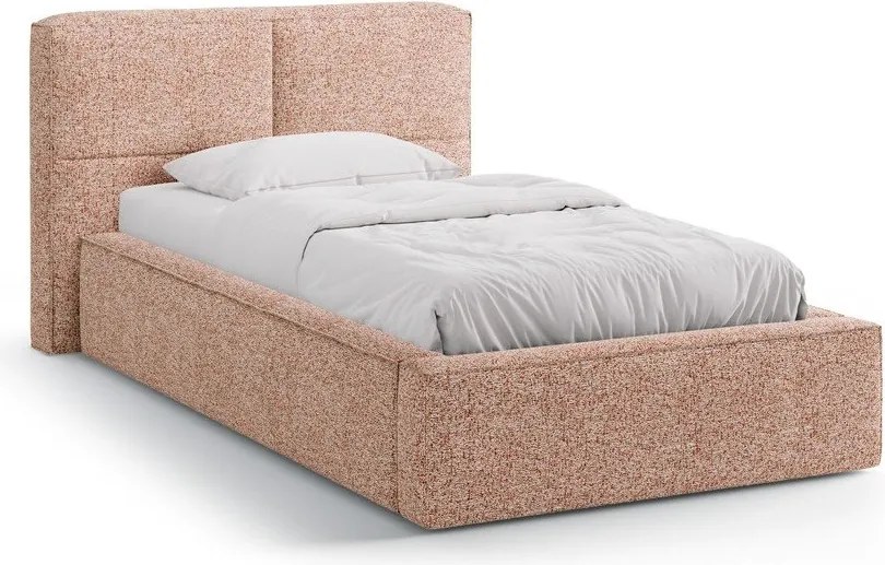 Letto singolo imbottito rosa con contenitore con rete inclusa 90x200 cm Darren – Micadoni