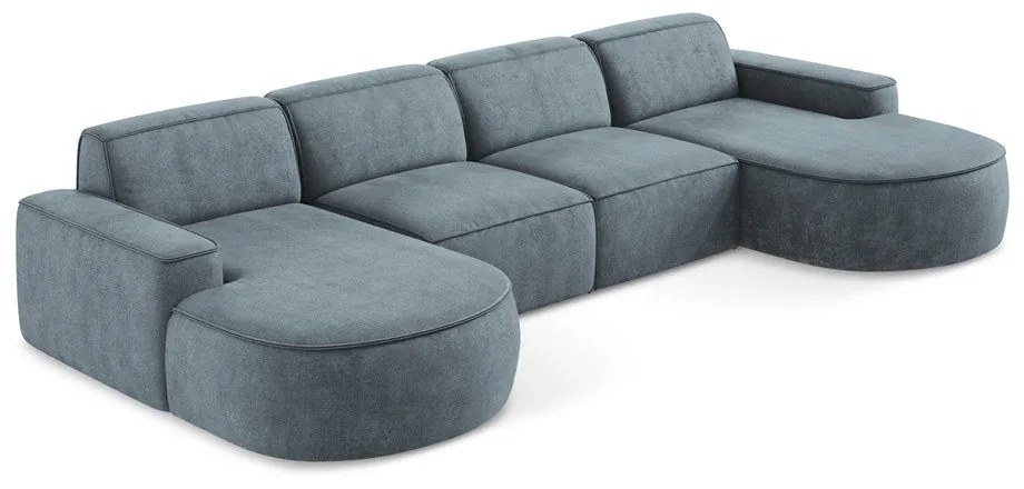 Divano angolare blu polveroso (a U) con rivestimento in ciniglia Omao – Makamii