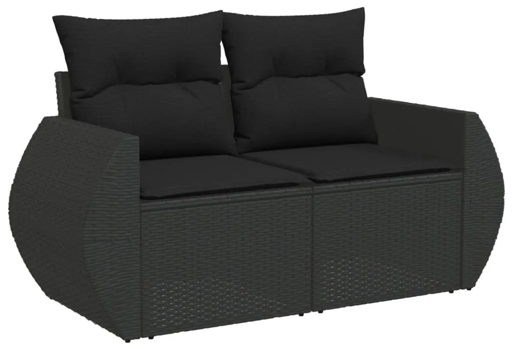 Set divani da giardino 10pz con cuscini in polyrattan nero