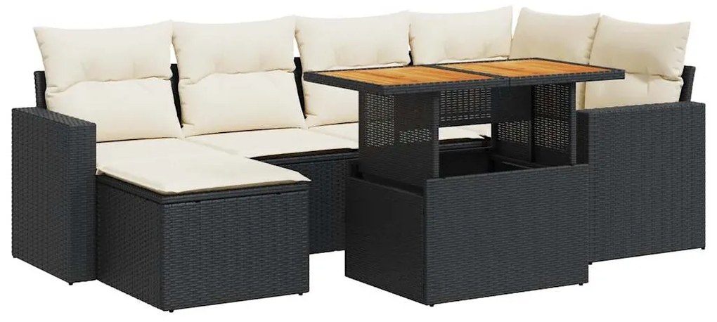 Set divani da giardino con cuscini 7pz nero polyrattan