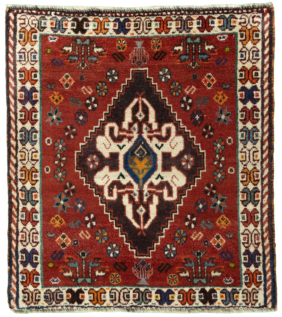 Shiraz Tappeto 70x60 Rosso (Iran) Annodato A Mano